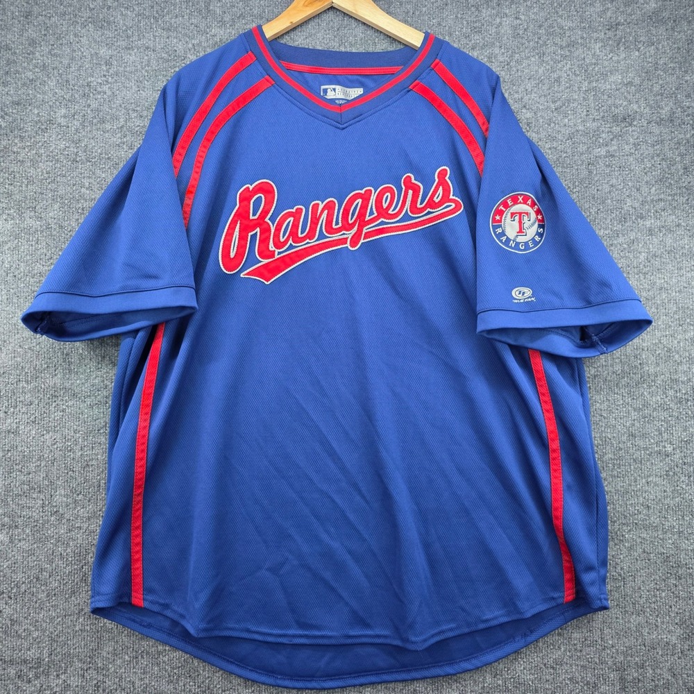 True Fan Texas Rangers MLB Jersey Mens 2XL Blue Red V-Neck‎ 84354